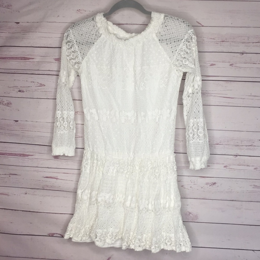 White Faux Lace Dress Girls XL Great for Spring